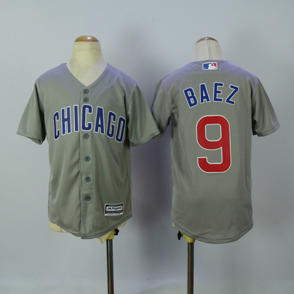 Youth Chicago Cubs #9 Baez Grey MLB Jerseys